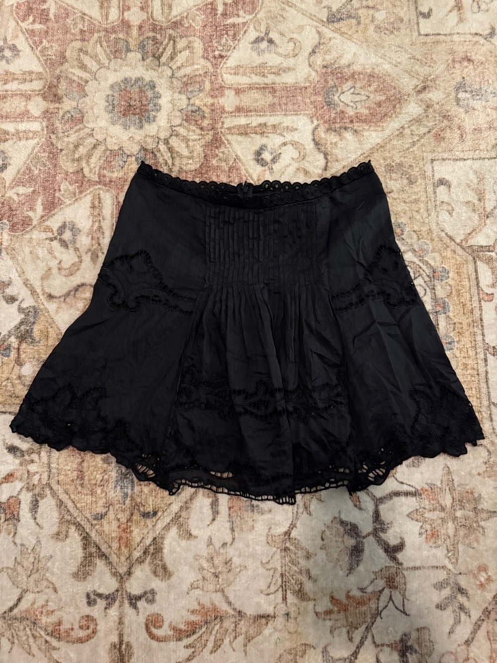 Isabel Marant Black Lace-Trim Pintuck Skirt